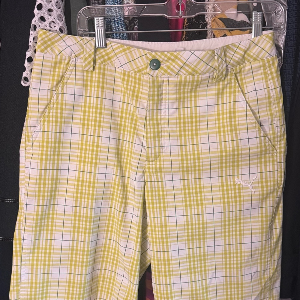 Puma Yellow Plaid Women's Athletic Shorts